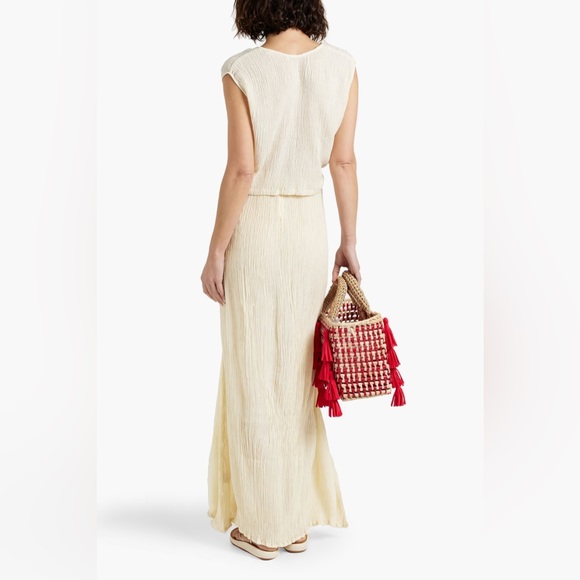 Savannah Morrow Cream Plissé Maxi Bamboo Silk Skirt Size Small - Picture 8 of 16